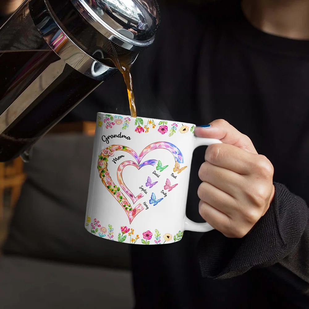 Grandma Mom Crystal Hearts - Personalized White Edge-to-Edge Mug