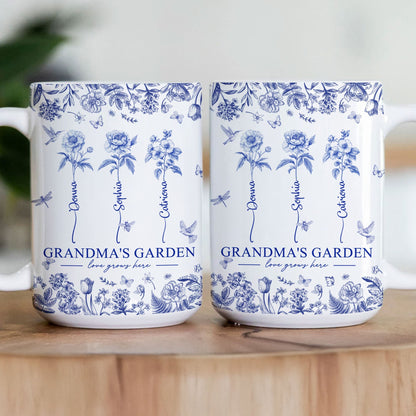 Grandma's Garden - Custom Kids Birth Flower Toile De Jouy - Personalized Mug