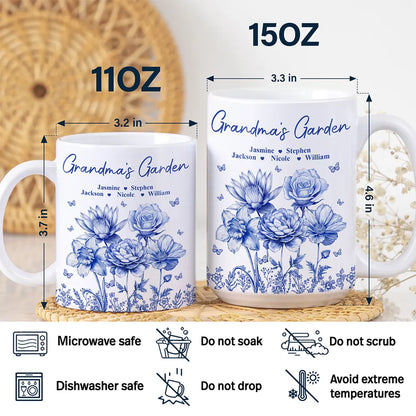 Grandma's Garden Toile Birth Flower - Personalized White Edge-to-Edge Mug