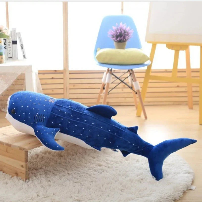 Large Soft Shark Plush Toy - Adorable Blue Whale Pillow for Kids