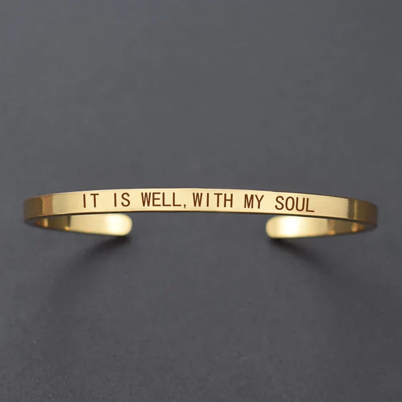 Inspirational Quotes Cuff Bracelet " DON'T WORRY BE HAPPY " Metal Engraved Bracelet