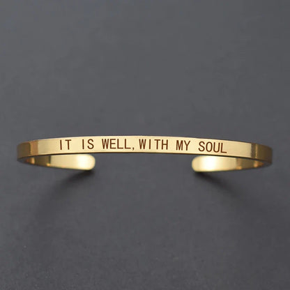 Inspirational Quotes Cuff Bracelet " DON'T WORRY BE HAPPY " Metal Engraved Bracelet
