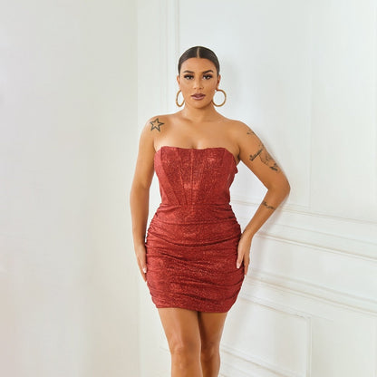 Glitter Strapless Corset Mini Dresses
