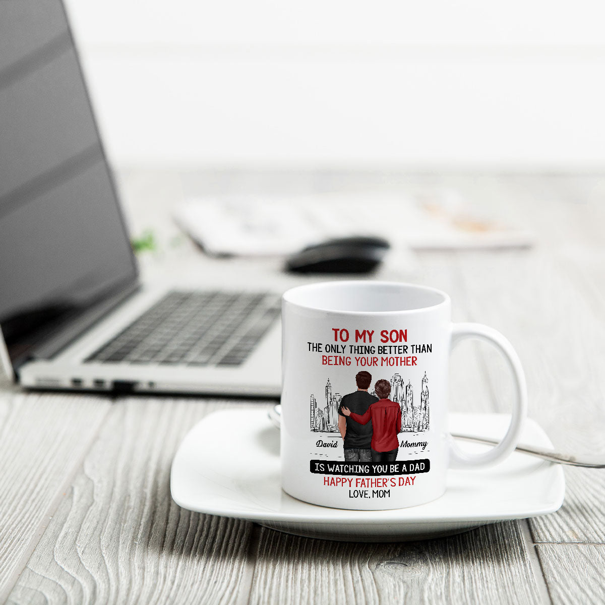 Skyline To My Son From Mom Happy Father's Day Personalized Mug