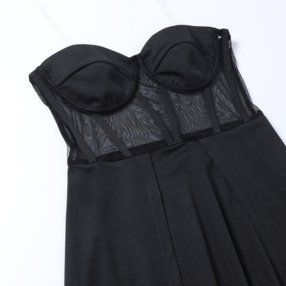 Black Bustier Slit Midi Dress