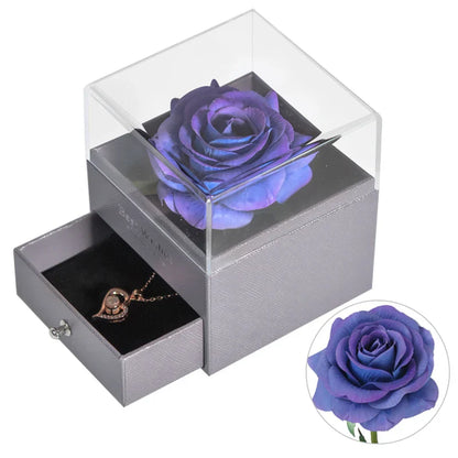 Eternal Rose Jewelry Box with Necklace Preserved Flower Gift for Women Birthday Anniversary