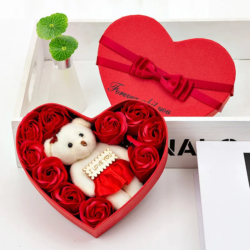 Rose Bear with Heart Shaped Display Case