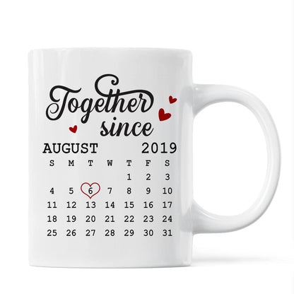 Skyline Doll Couple Hugging Kissing Calendar Anniversary Date Personalized Mug