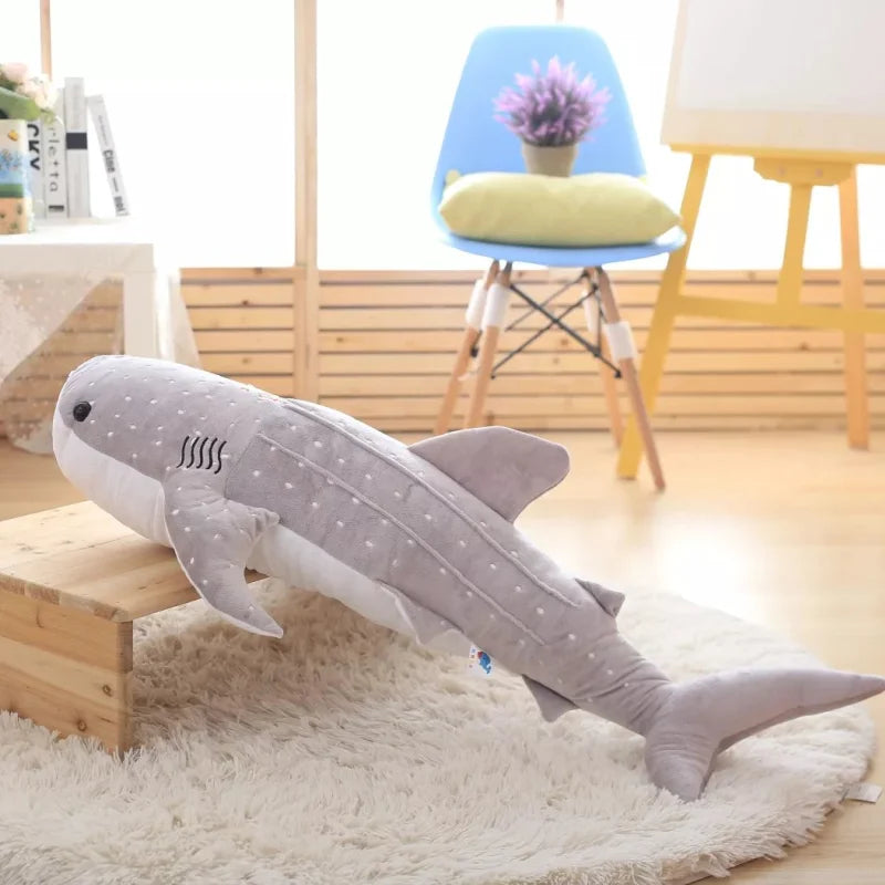 Large Soft Shark Plush Toy - Adorable Blue Whale Pillow for Kids