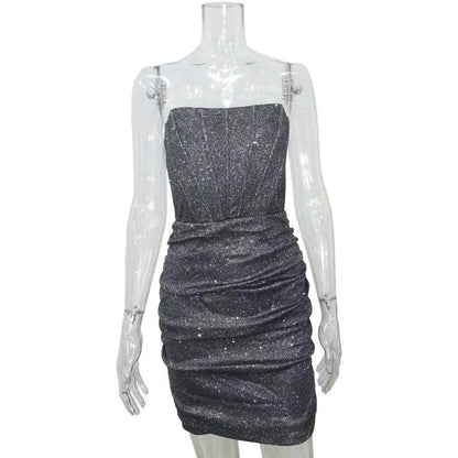 Glitter Strapless Corset Mini Dresses