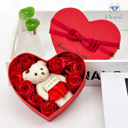 Rose Bear with Heart Shaped Display Case