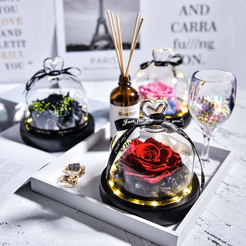 Forever Rose in Glass Dome with LED Light for Valentine and Special Occasions
