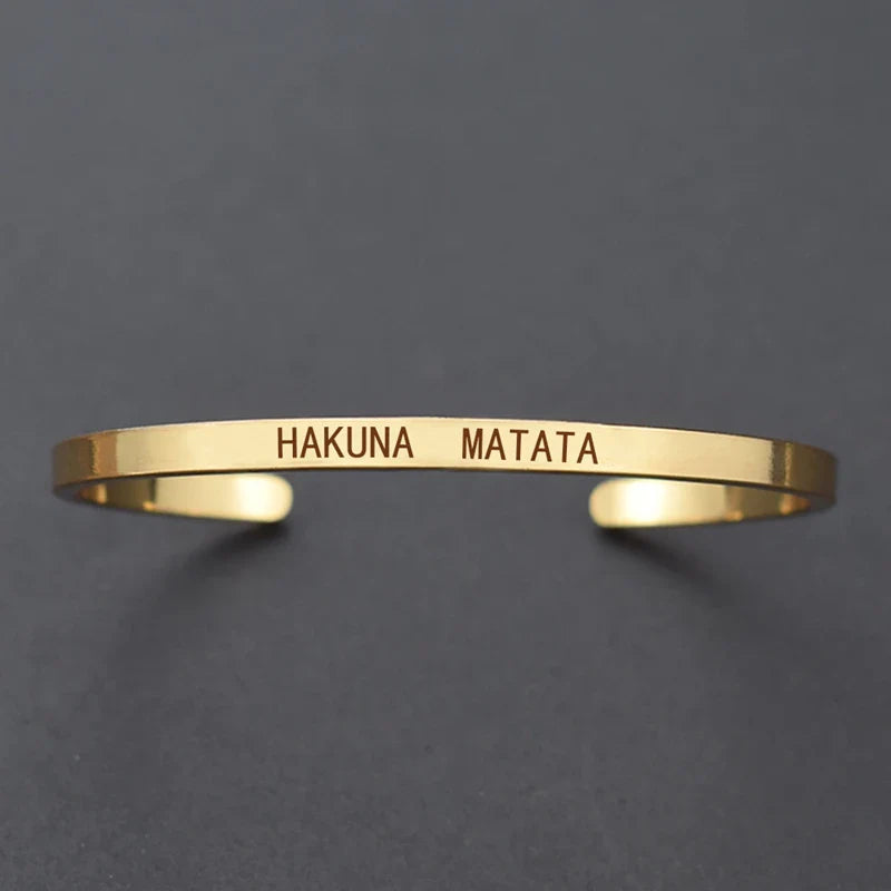 Inspirational Quotes Cuff Bracelet " DON'T WORRY BE HAPPY " Metal Engraved Bracelet