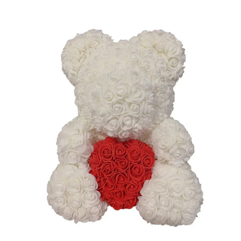 Red Rose Teddy Bear 40cm Artificial Rose Flower Gift