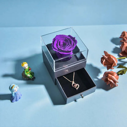 Eternal Rose Jewelry Box with Necklace Preserved Flower Gift for Women Birthday Anniversary