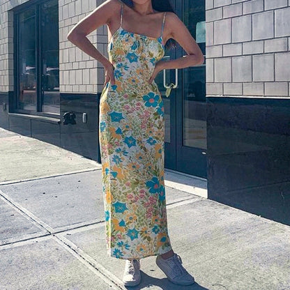 Green Floral Cami Midi Dress