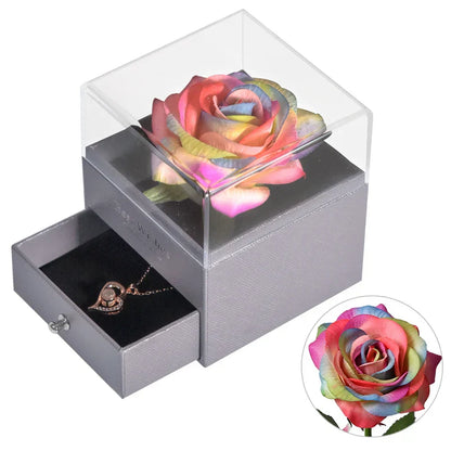 Eternal Rose Jewelry Box with Necklace Preserved Flower Gift for Women Birthday Anniversary