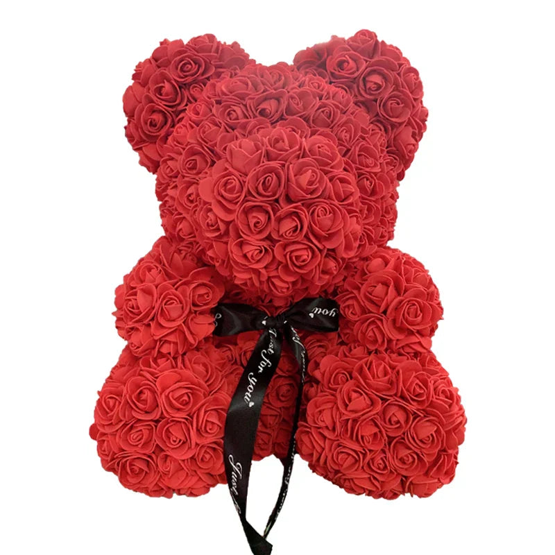 Red Rose Teddy Bear 40cm Artificial Rose Flower Gift