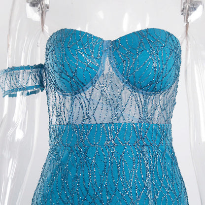 Off Shoulder Sparkle Split Dresses