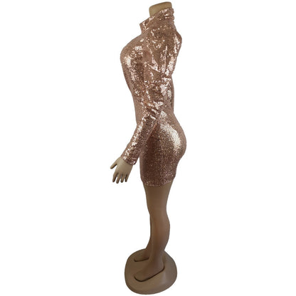Puff Sleeve Hollow Out Sequin Bodycon Mini Dresses