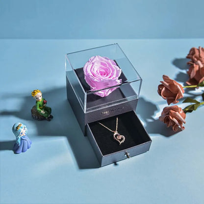 Eternal Rose Jewelry Box with Necklace Preserved Flower Gift for Women Birthday Anniversary
