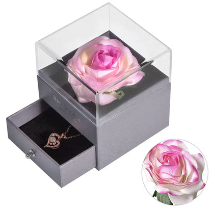 Eternal Rose Jewelry Box with Necklace Preserved Flower Gift for Women Birthday Anniversary