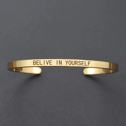 Inspirational Quotes Cuff Bracelet " DON'T WORRY BE HAPPY " Metal Engraved Bracelet