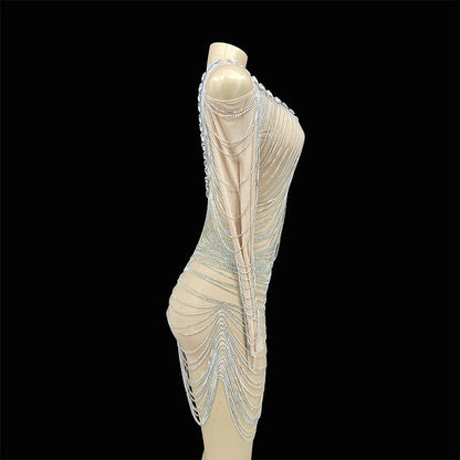 Rhinestones Chains Hollow Drip Dress