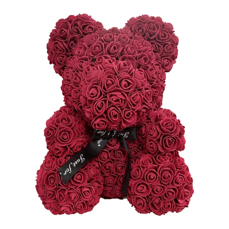 Red Rose Teddy Bear 40cm Artificial Rose Flower Gift