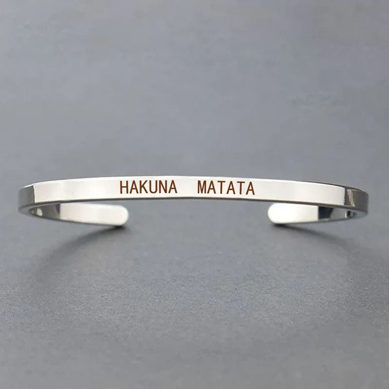 Inspirational Quotes Cuff Bracelet " DON'T WORRY BE HAPPY " Metal Engraved Bracelet