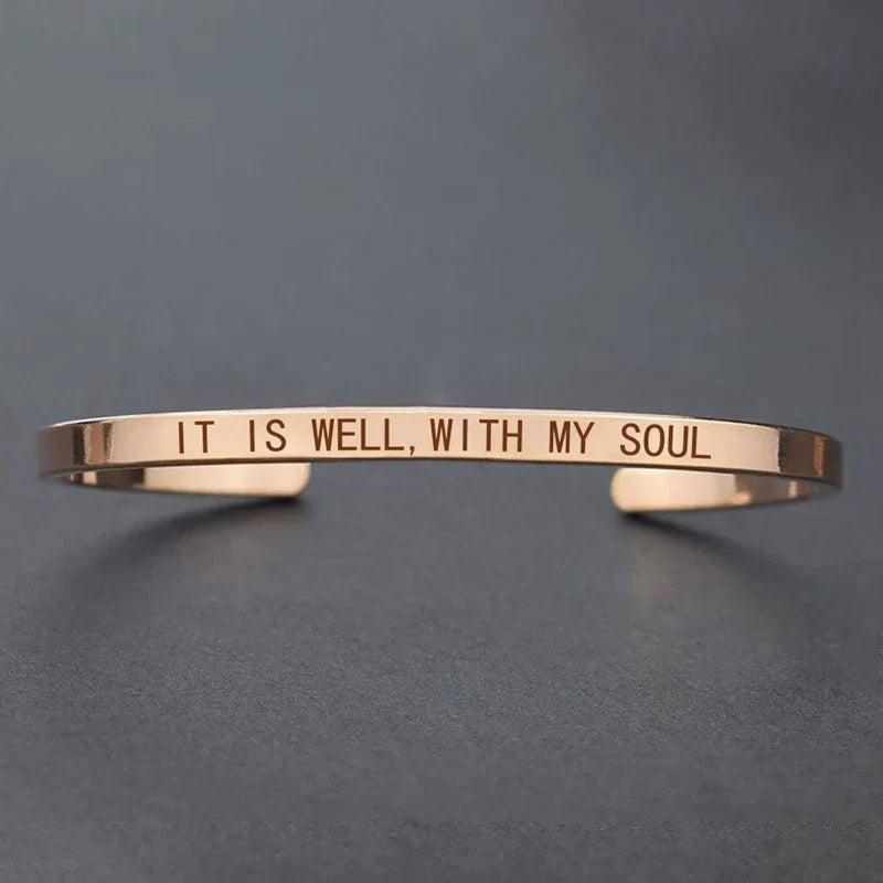 Inspirational Quotes Cuff Bracelet " DON'T WORRY BE HAPPY " Metal Engraved Bracelet