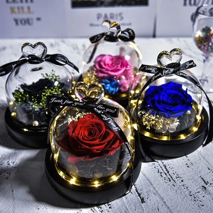 Forever Rose in Glass Dome with LED Light for Valentine and Special Occasions