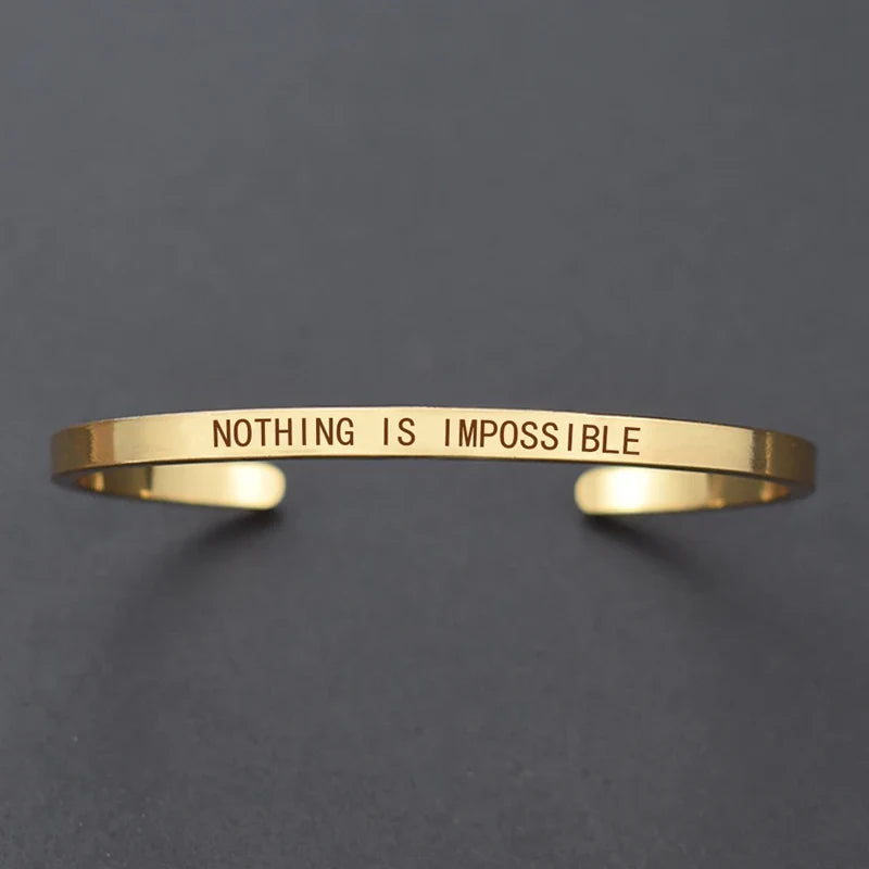 Inspirational Quotes Cuff Bracelet " DON'T WORRY BE HAPPY " Metal Engraved Bracelet