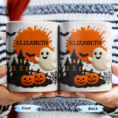 Celebrate Spooky Fun With Our Friendly Ghost And Haunted House - Personalized Custom Coffee Mug - HALW060_MG
