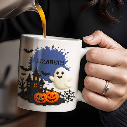 Celebrate Spooky Fun With Our Friendly Ghost And Haunted House - Personalized Custom Coffee Mug - HALW060_MG