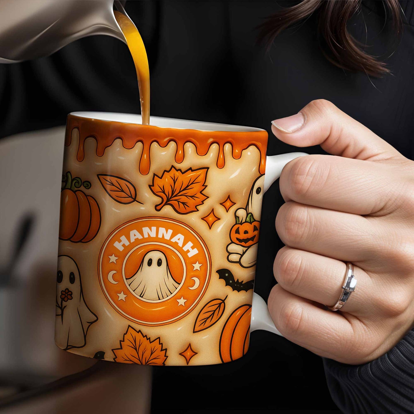 Enchanting Ghost and Pumpkin Themed Coffee Mug - Personalized Custom Coffee Mug - HALW067_MG
