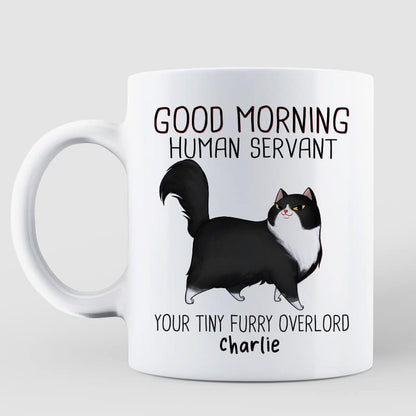 Good Morning Human Servant Cartoon Walking Cat - Personalized Mug