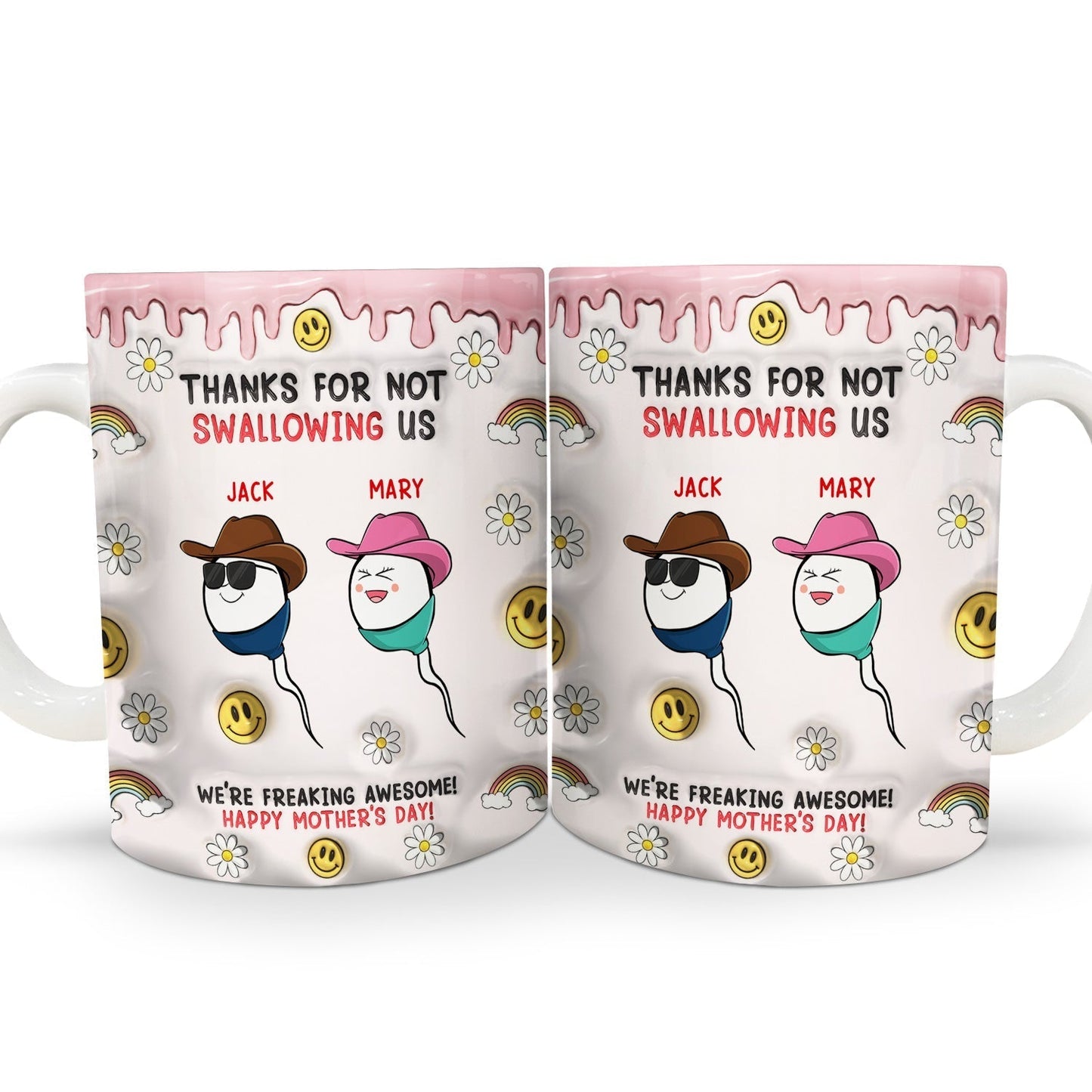 Thanks For Not Swallowing Us - Gift For Mother, Mom - 3D Inflated Effect Printed Mug, Personalized White Edge-to-Edge Mug