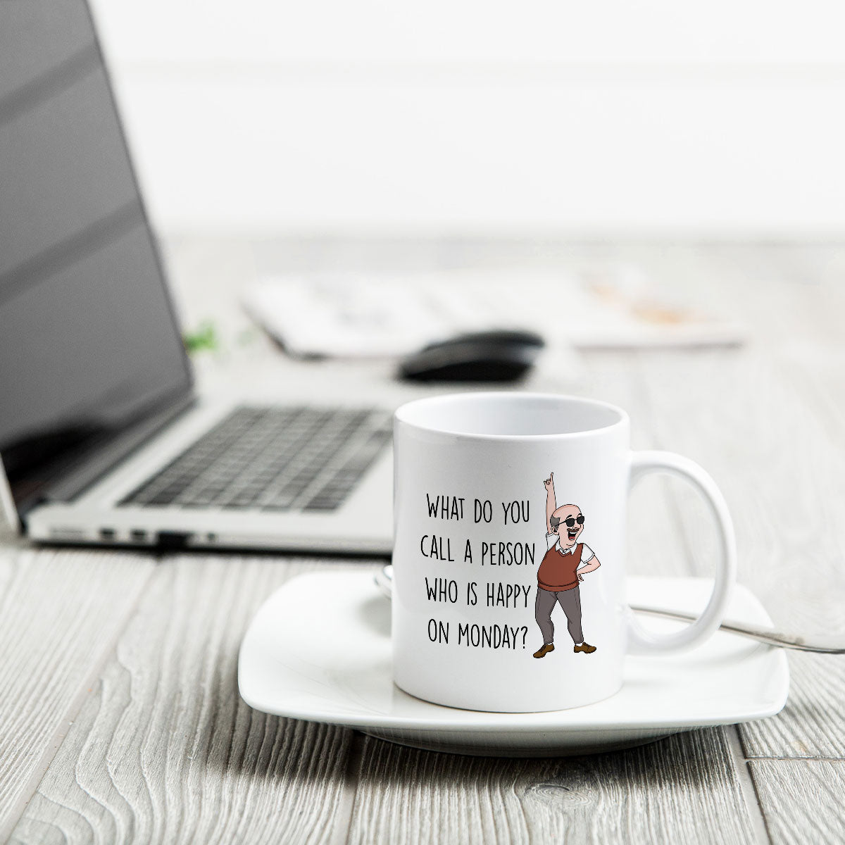 What Do You Call A Person Happy On Monday Personalized Mug, Funny Retirement Gift For Colleagues, Mom, Dad