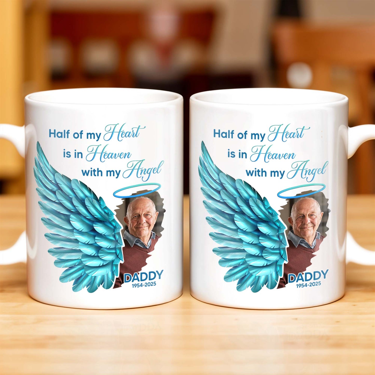 Half Of My Heart In Heaven With My Angel Wings - Personalized Custom Coffee Mug - HME244_MG