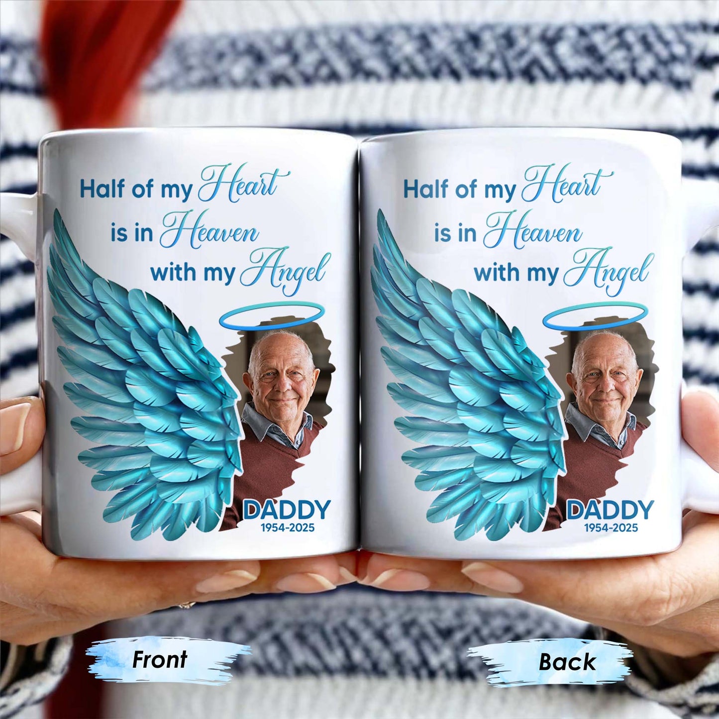 Half Of My Heart In Heaven With My Angel Wings - Personalized Custom Coffee Mug - HME244_MG