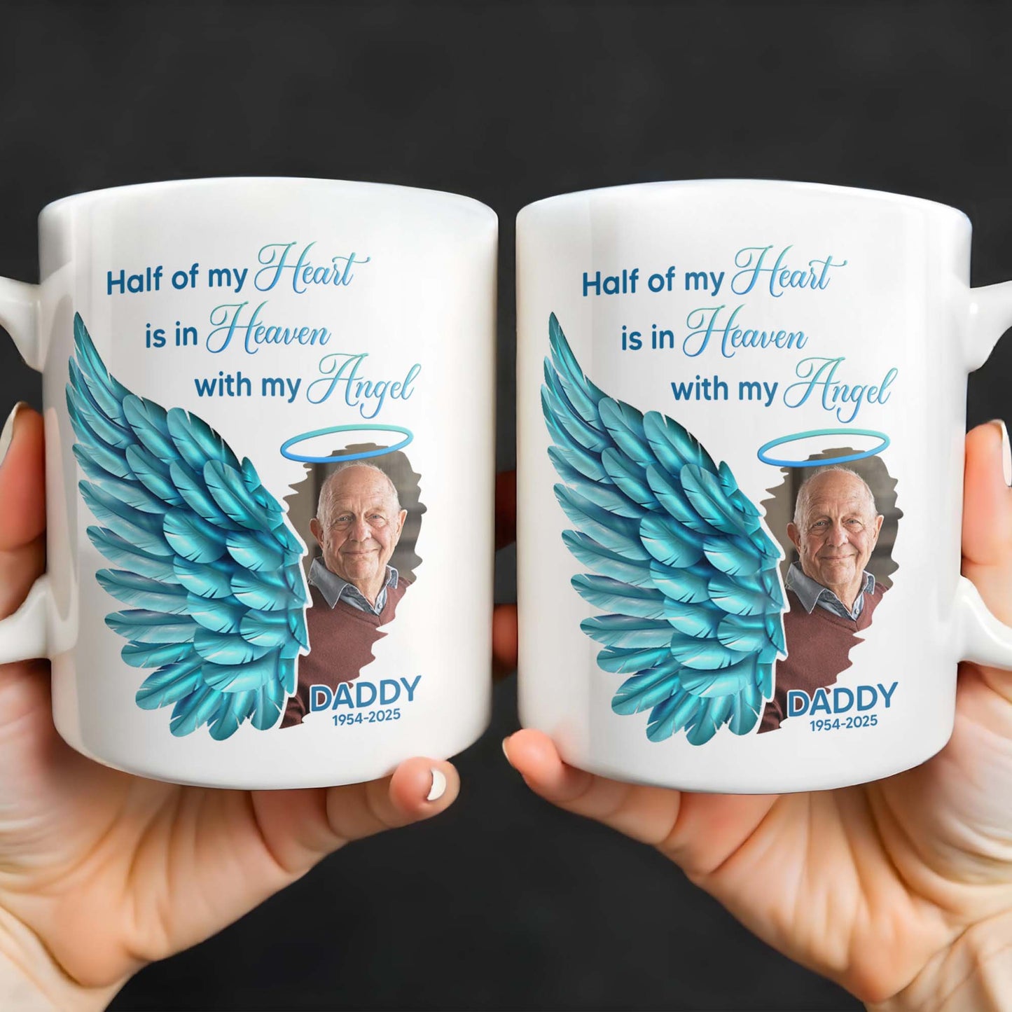 Half Of My Heart In Heaven With My Angel Wings - Personalized Custom Coffee Mug - HME244_MG