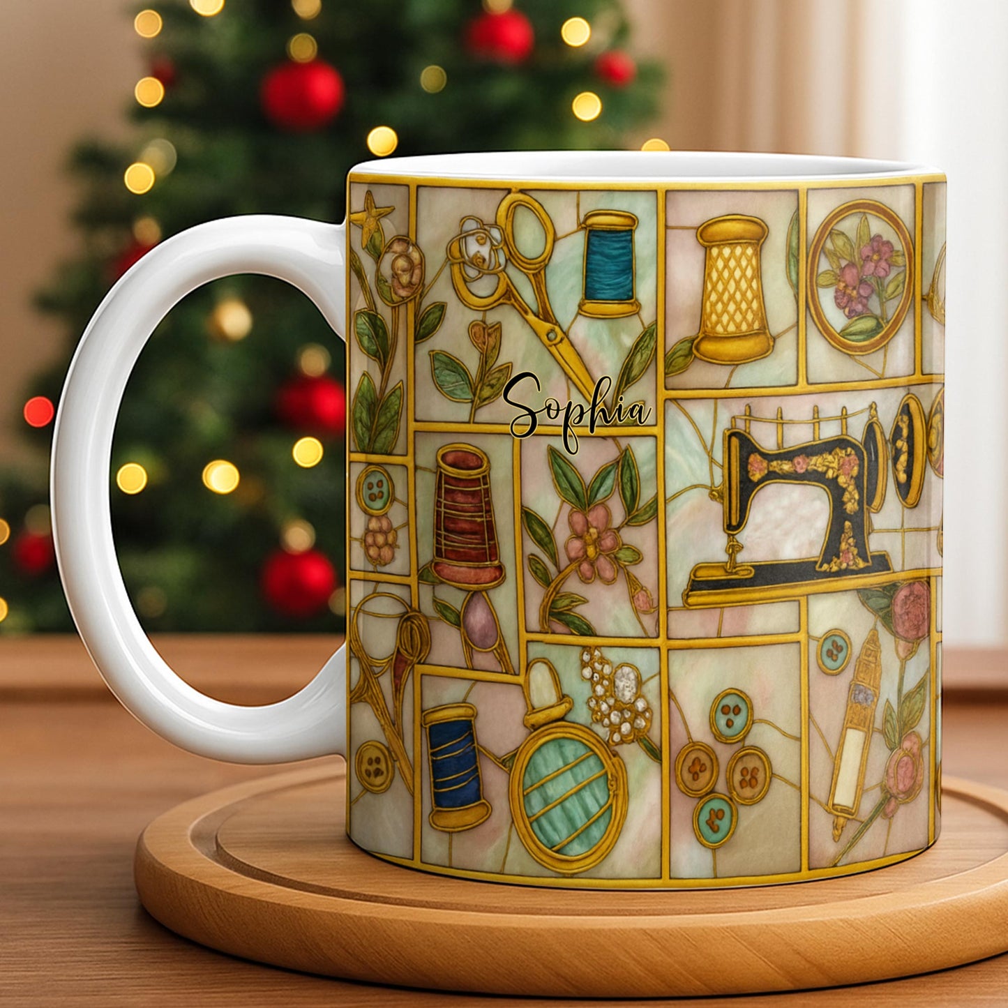 Craft Themed Personalized Mug Featuring Sewing Machine And Flowers - Personalized Custom Coffee Mug - HOB001_MG