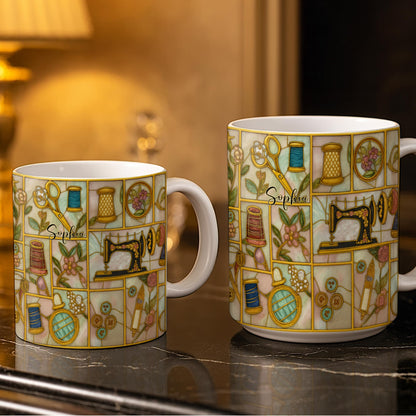 Craft Themed Personalized Mug Featuring Sewing Machine And Flowers - Personalized Custom Coffee Mug - HOB001_MG