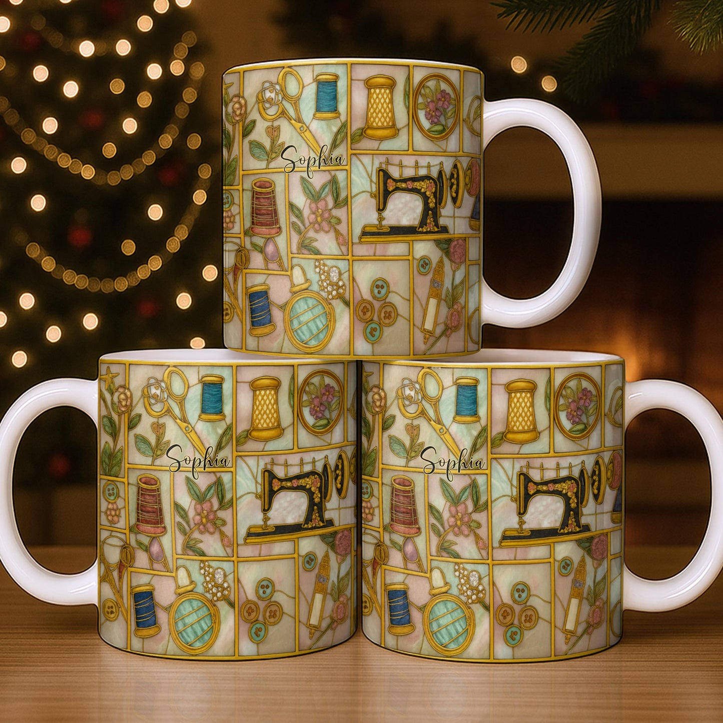 Craft Themed Personalized Mug Featuring Sewing Machine And Flowers - Personalized Custom Coffee Mug - HOB001_MG