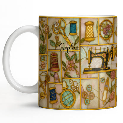 Craft Themed Personalized Mug Featuring Sewing Machine And Flowers - Personalized Custom Coffee Mug - HOB001_MG