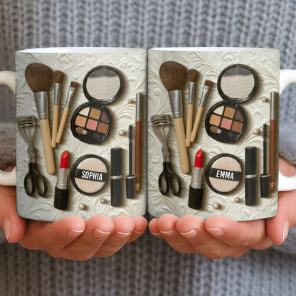 Specially Designed Makeup Lover's Mug With Lipstick And Brushes - Personalized Custom Coffee Mug - HOB006_MG
