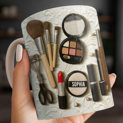 Specially Designed Makeup Lover's Mug With Lipstick And Brushes - Personalized Custom Coffee Mug - HOB006_MG