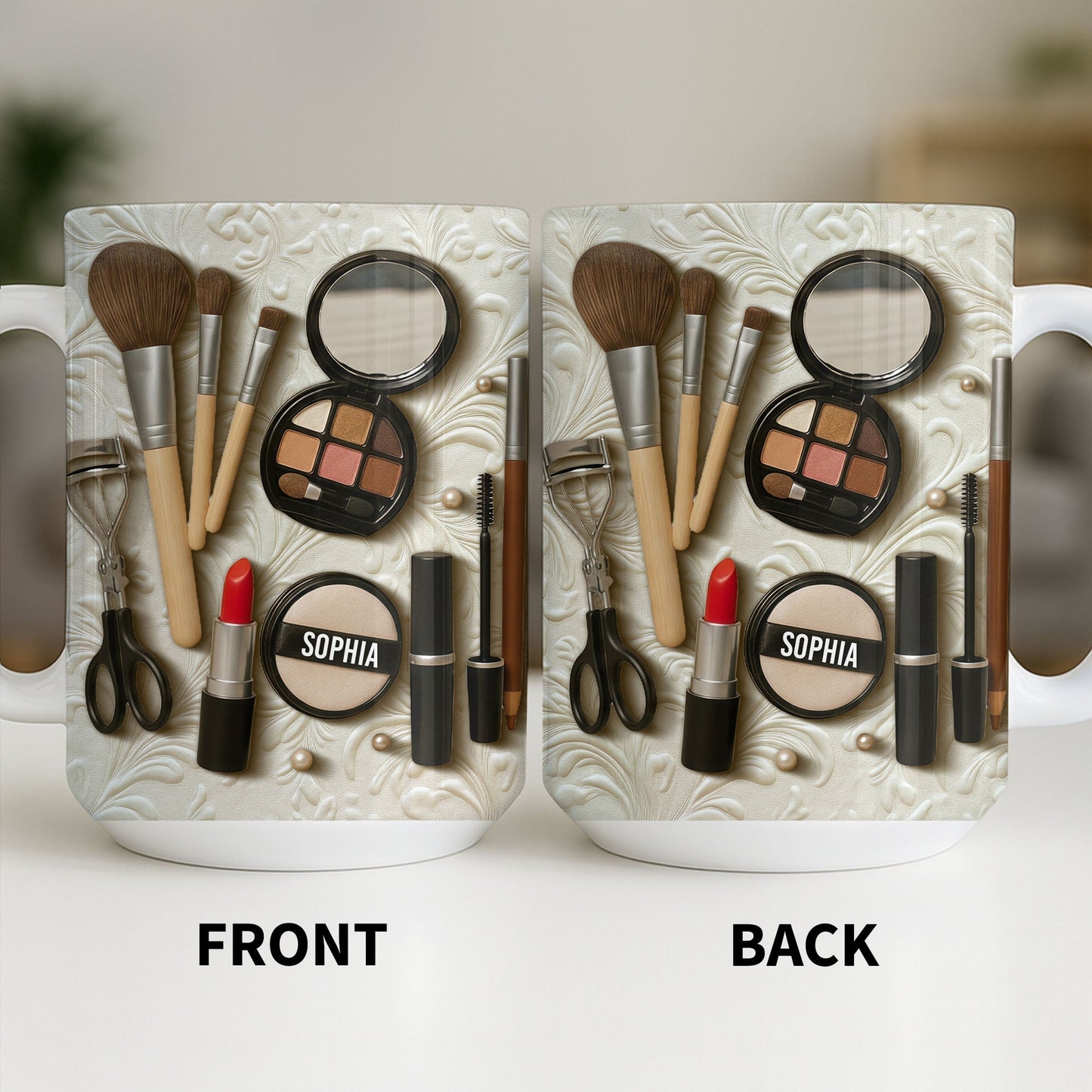 Specially Designed Makeup Lover's Mug With Lipstick And Brushes - Personalized Custom Coffee Mug - HOB006_MG