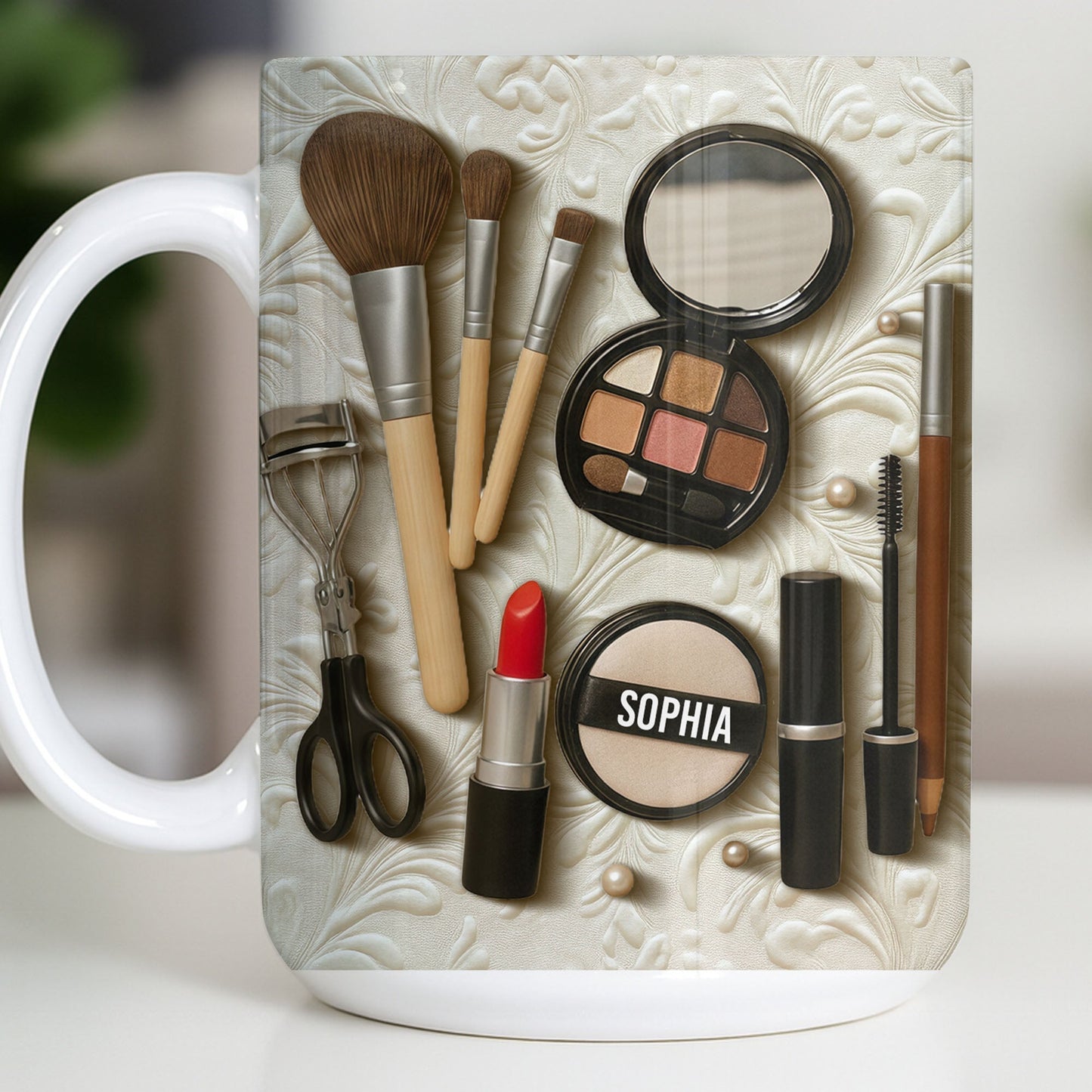 Specially Designed Makeup Lover's Mug With Lipstick And Brushes - Personalized Custom Coffee Mug - HOB006_MG
